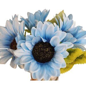 Faux Silk Sunflower Stems 15in Light Blue 3pc Soft Blue Artificial Flowers Decor